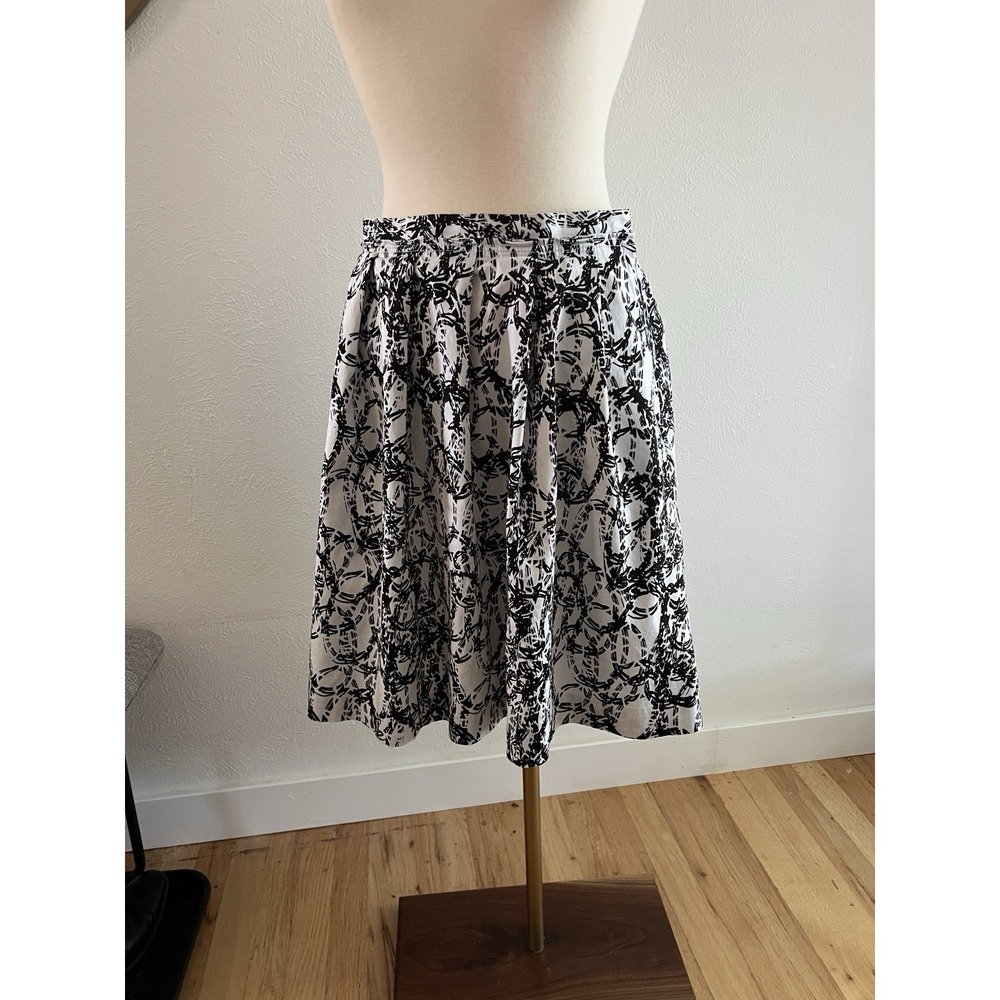 Calvin Klein Skirt Black White Pleated Lined Pockets Cotton Scribble Pattern 29"